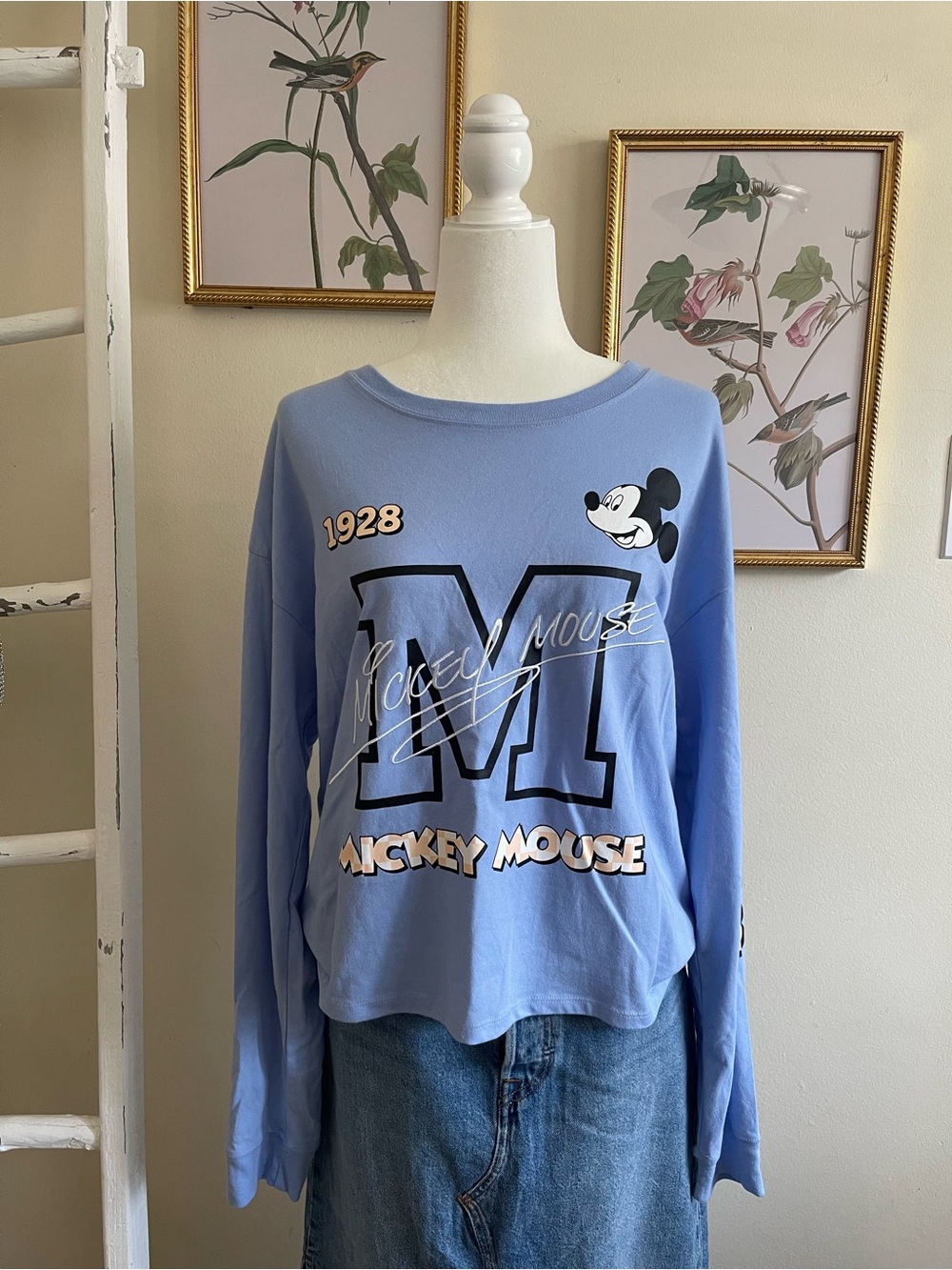 Disney Womans Mickey Mouse Blue Long-Sleeve Top